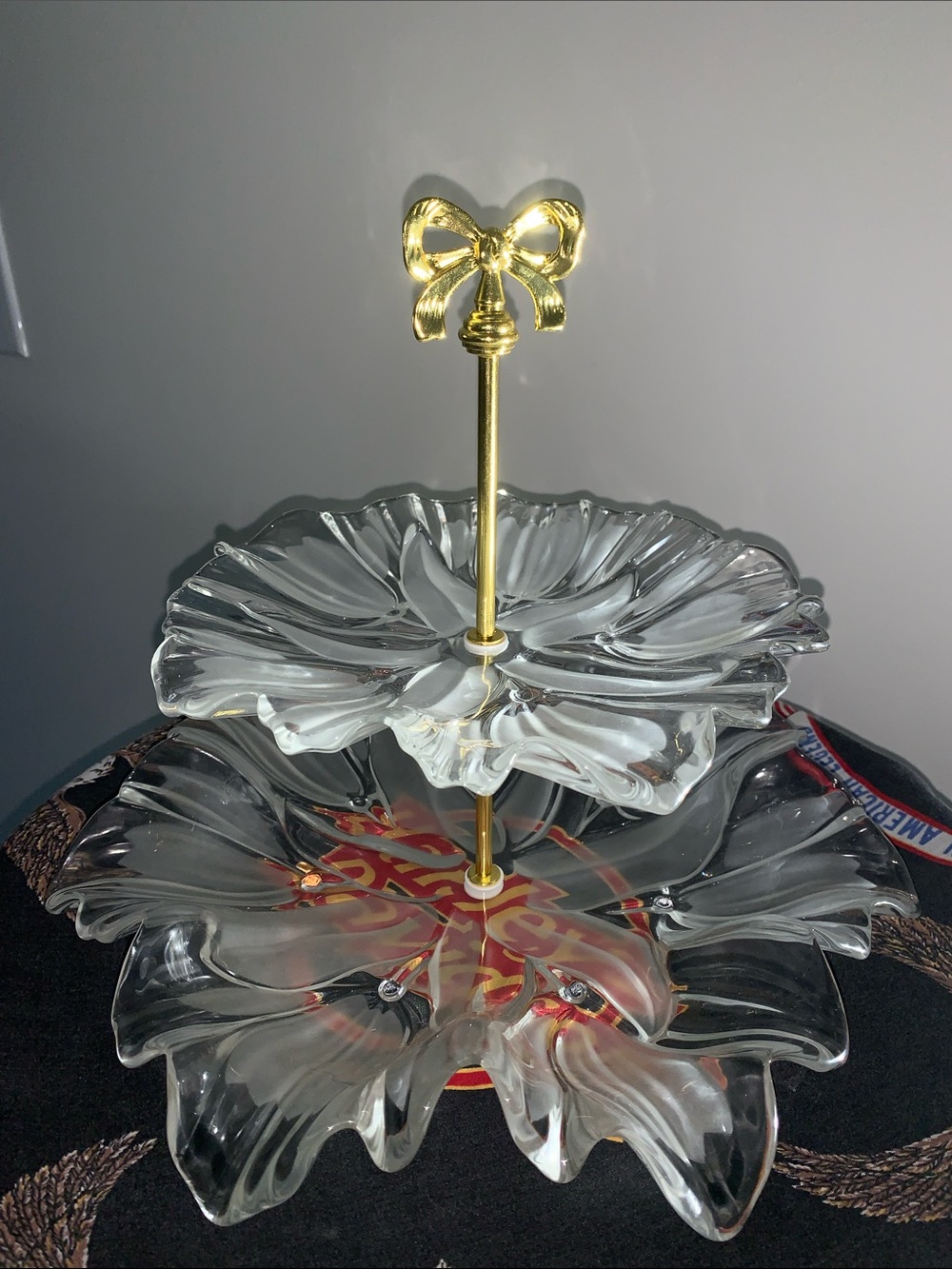 Mikasa Tulips Satin 2-Tier Brass-Tone Handle Tidbit Server Vintage